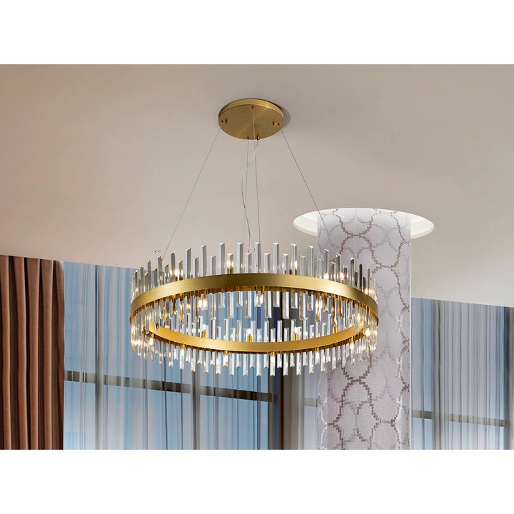 Candelabru Grace 26L, Auriu D110, 26 Lumini, Sticla Prismatica, Metal, sticla, 30 cm