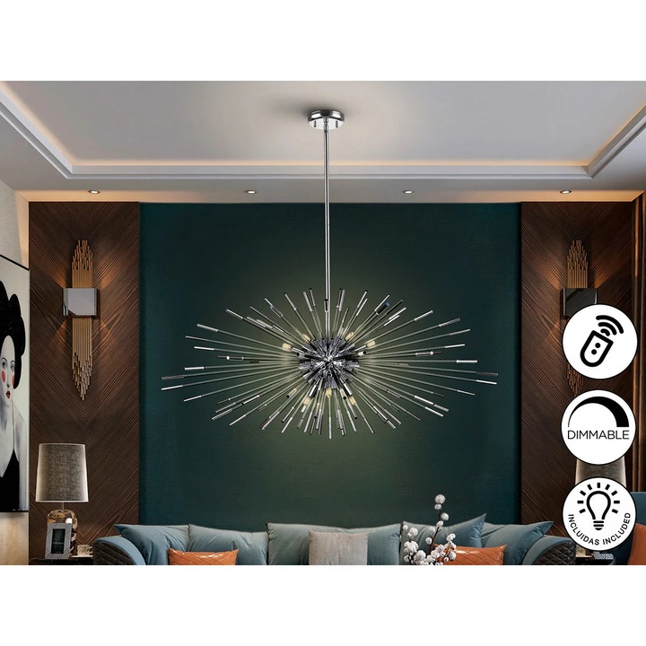 Lampa Suspendata Evasion 9 Brate - cromat, Metal, sticla, 42cm