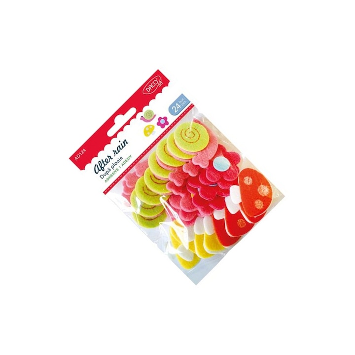 Set Accesorii Craft Daco 'Dupa Ploaie', Fetru Autoadeziv 3D, Multicolor, 24 buc, 4 ani+