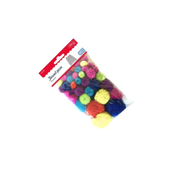 Set Accesorii Craft, Daco, Ciucuri Pufosi Multicolor, 45 buc, 3+ ani