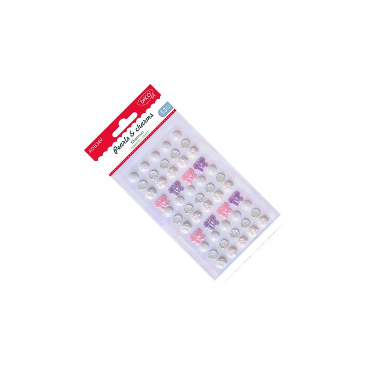 Set charmuri decorative autoadezive DACO Art, 53 bucăți, culori pastelate, pentru proiecte creative, 5 ani+