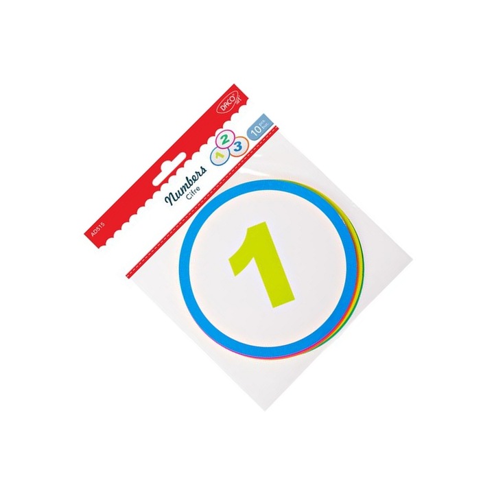 Set Accesorii Craft, DACOart, Cifre Educative din Carton, 10 piese, multicolor, 14cm