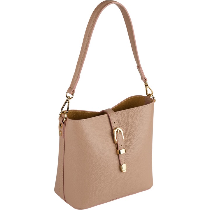 Geanta Rossella din piele 100% naturala 8251fewqg, Bej/Maro taupe deschis/Roz/Nude, 24X11X19