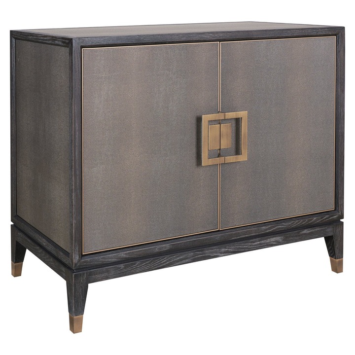 Bufet/Comoda Divani & Sofa' Bloomville, cu 2 usi, din furnir de stejar si piele PU, structura metalica, stejar, 45x97x97 cm