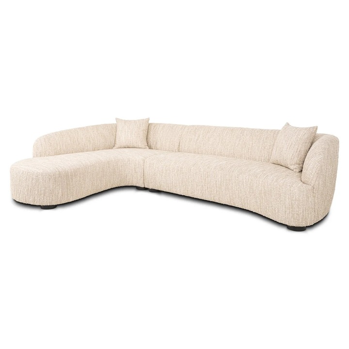Canapea/sofa Divani & Sofa' Pandora Lounge stanga, tapiterie 100% poliester, perne fixe, bej angora, 170x320x320 cm