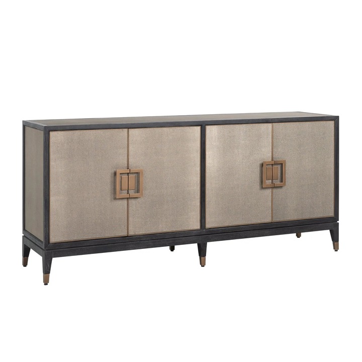 Comoda Bloomville alama sagrin 193.0x45.0x85.0 cm, Stejar, Furnir stejar, Fier, Piele PU