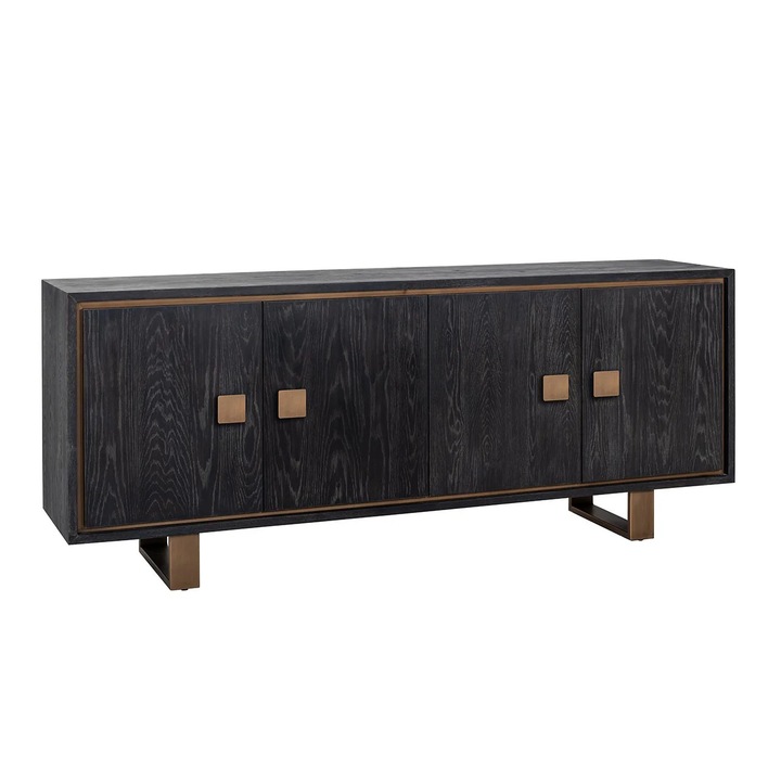 Comoda Hunter negru rustic 200.0x45.0x81.0 cm, Furnir stejar, Metal