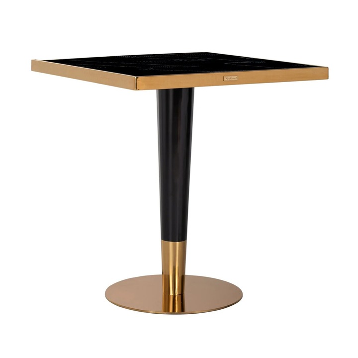Masa bistro Can Roca negru/auriu 70.0x70.0x75.5 Otel inoxidabil, Fier, Marmura falsa