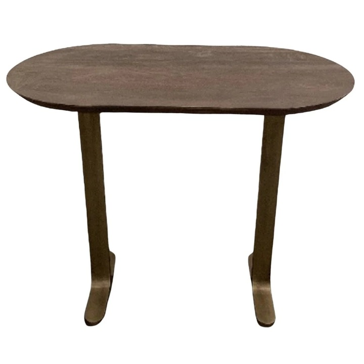 Masa de bar Divani & Sofa' Revelin, blat din lemn de mango, picioare metalice aurii periate, maro inchis, 75x140x140 cm