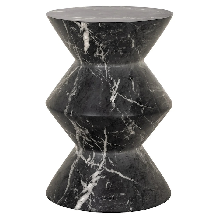 Masa de capat Divani & Sofa' Bosco, din marmura artificiala, cu design sculptural, negru, 40x40x40 cm