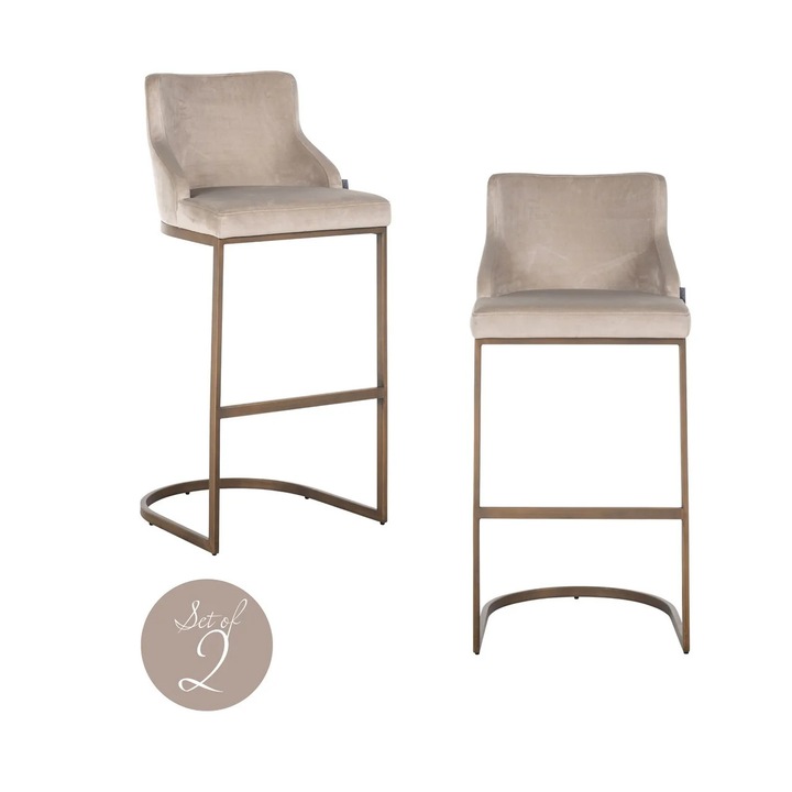 Set 2 scaune bar Bolton catifea kaki auriu periat ignifugat 48.0x51.0x103.0 Aluminiu