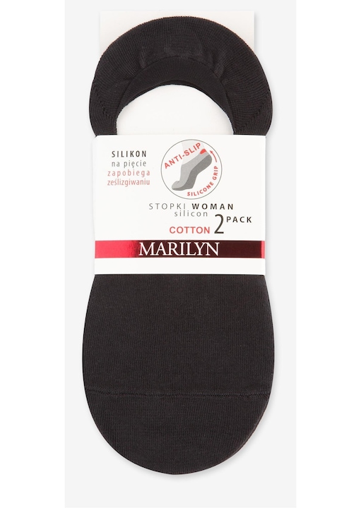 Дамски чорапи, Marilyn, силиконови, памучни, със силикон на петата, противоплъзгащи, комплект 2 чифта, размер 35/38, черни