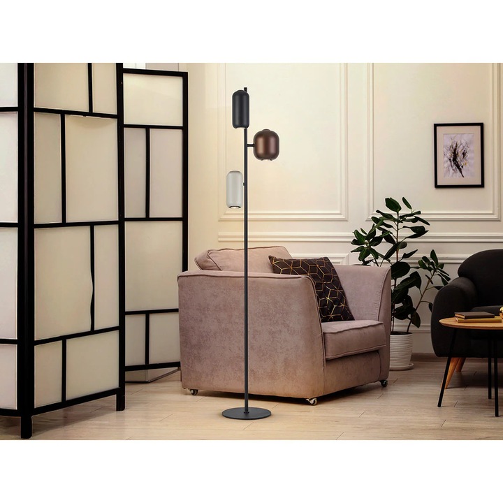 Lampa Podea I3 Nimes 3L Negru Mat, Design Modern, Metal, 145cm