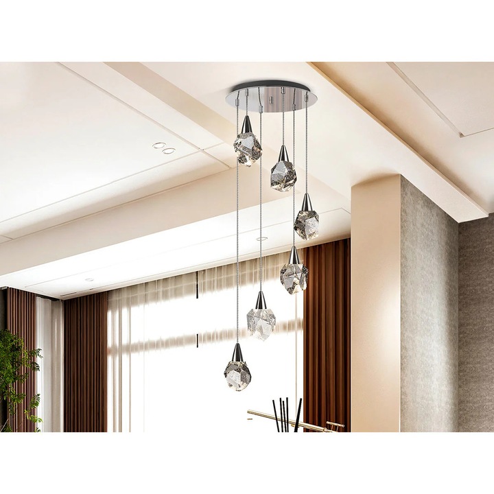 Lampa Acvariu 6L Crom, Sticla Cu Bule, Dining, Metal, sticla, 120 cm