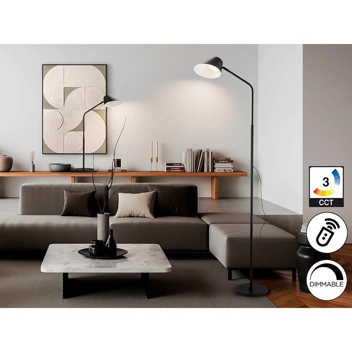 Lampa Podea Esino 10w Cct Negru Mat, Touch & Telecomanda, Living, metal, aluminiu, abs, 23x49x158