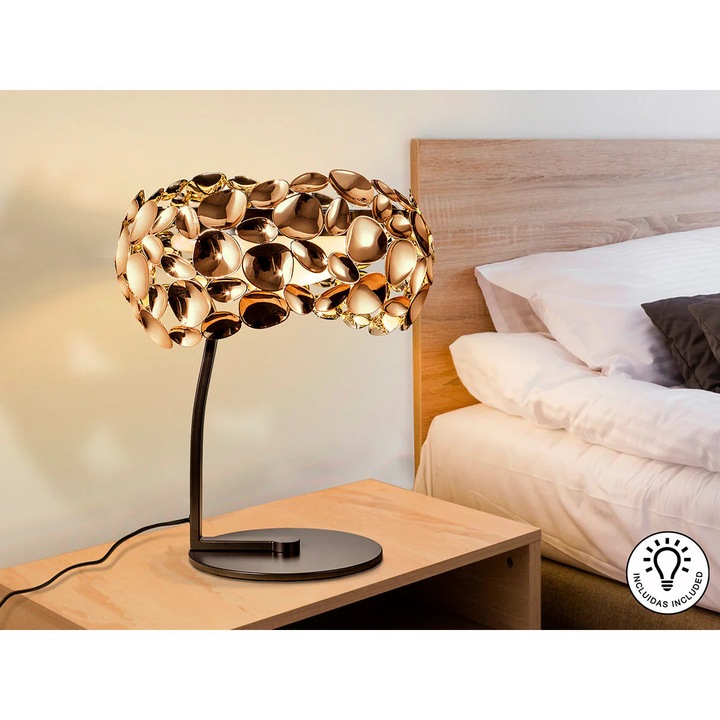 Lampa Masa Narisa 3L Aur Roz, 3 Becuri, Birou, Metal, metal, acrilic