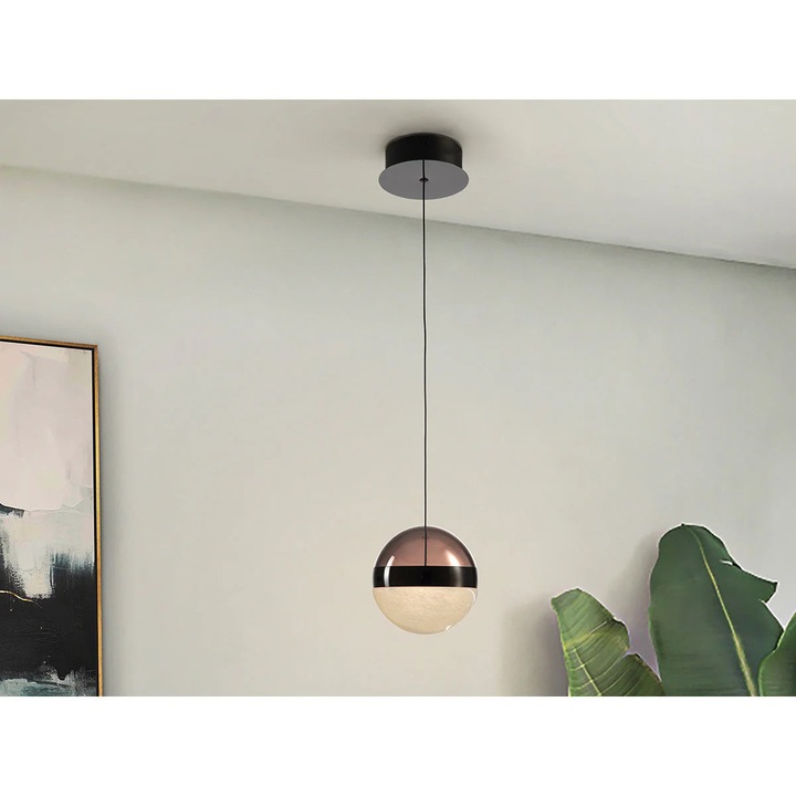 Lampa Orbes 1L Crom Negru D15, Design Premium, Metal, policarbonat, cristal