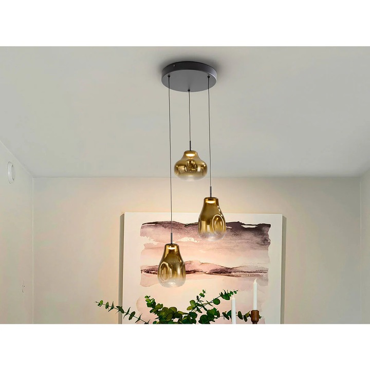 Lampa Aledis 3L Negru-auriu, LED 18w, Sticla Suflata, Metal, sticla, 40 cm