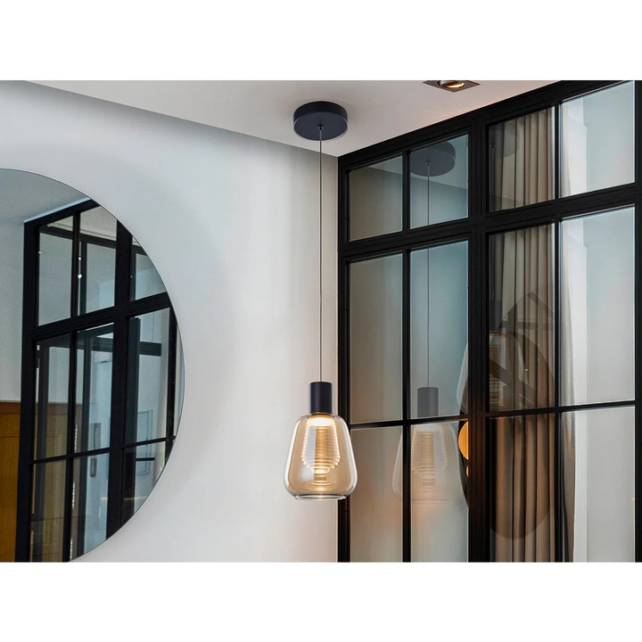 Lampa Carisa 1L, Neagra, LED 5w, Sticla Chihlimbar, Metal, 0x0x21