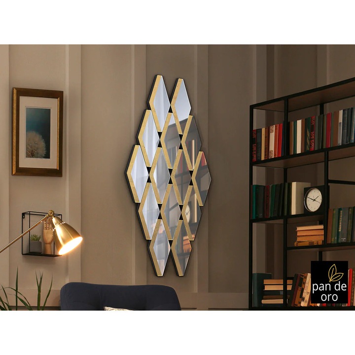 Oglinda cu frunze de aur, Sticla, MDF, 2, 3x60x120 cm