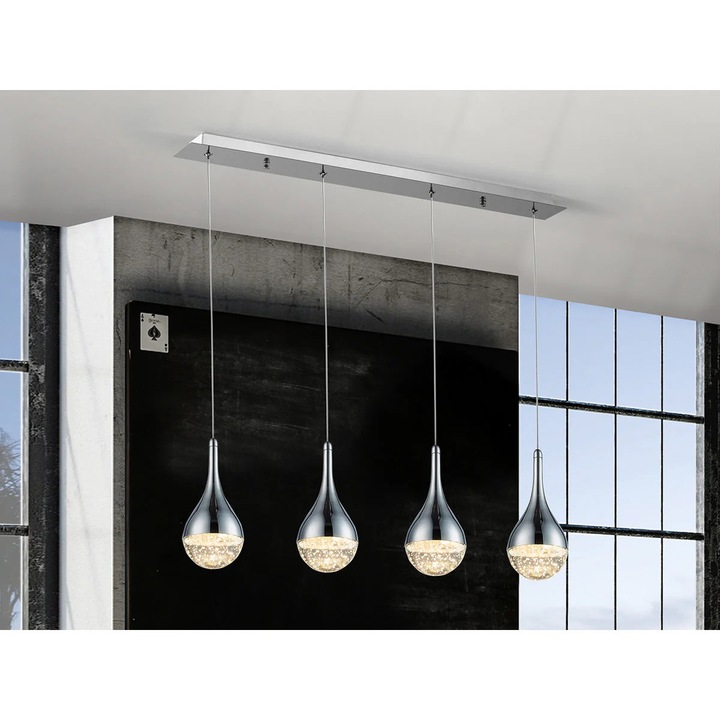 Lampa Elie 4L Crom, Picaturi Sticla, Metal, sticla, 70 cm