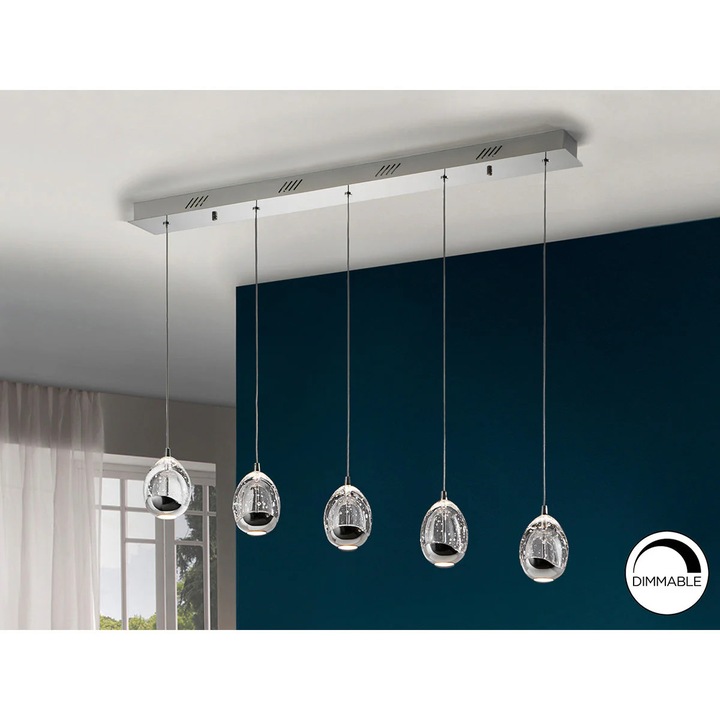 Lampa Rocio 5 Led-uri Crom, Picaturi Sticla, Metal si sticla, 9x96x95
