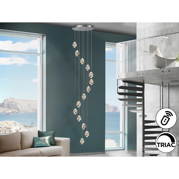 Lampa Rocio 14 Led-uri 50 Cm, Crom Dimmer 5, Metal si sticla, 270 cm