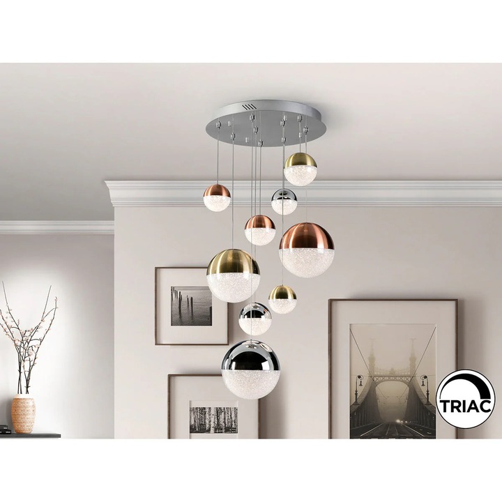 Lampa LED Sfera 50 Cm, 9 Lumini, Metal Cromat, Metal, 110 cm