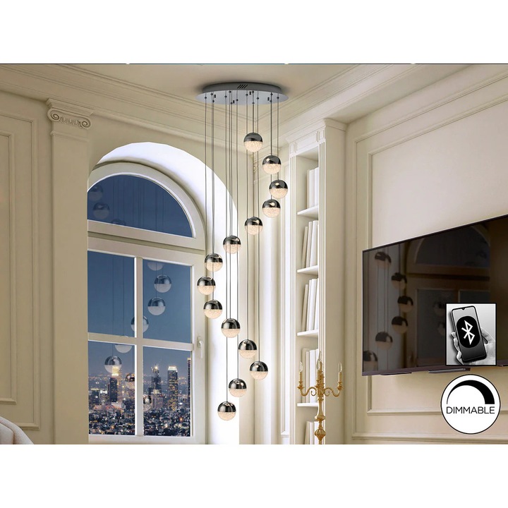 Lampa LED Sfera 50 Cm, 14 Led-uri Dimabila, Metal, 175 cm