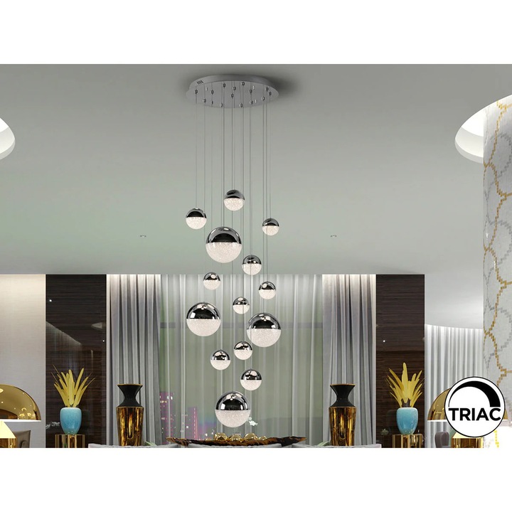 Lampa LED Sfera 60 Cm, 14 Led-uri, Metal Cromat, Metal, 220 cm