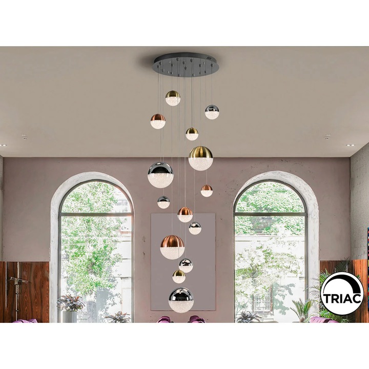 Lampa Sfera 60 Cm, 14 Led-uri, Metal Cromat, Metal, 220 cm