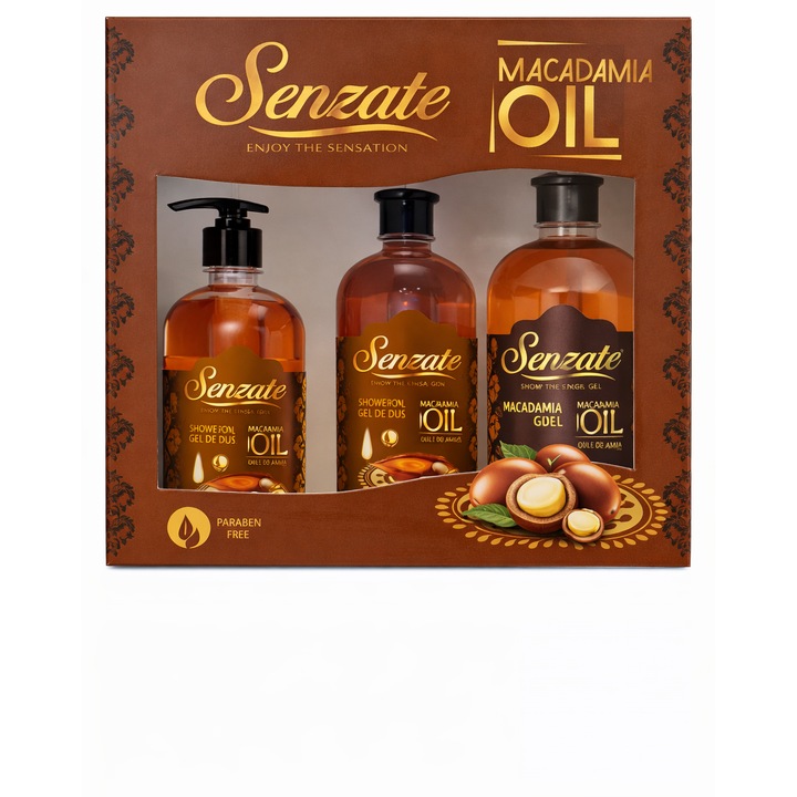 Set cadou Senzate Macadamia Oil, gel de dus + sampon + sapun lichid