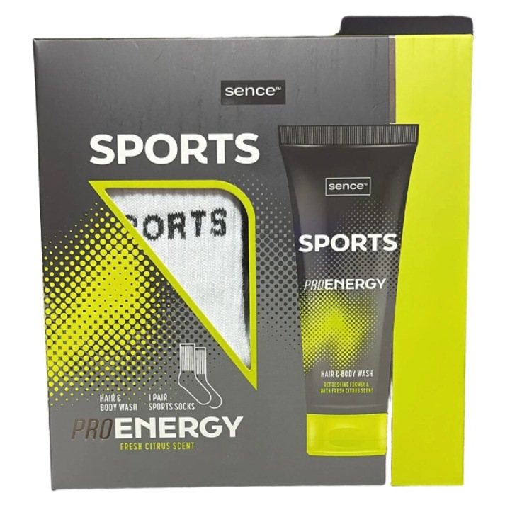 Set cadou bărbați Sence Sports Pro Energy, gel de duș 250 ml, sosete sport, fresh citric