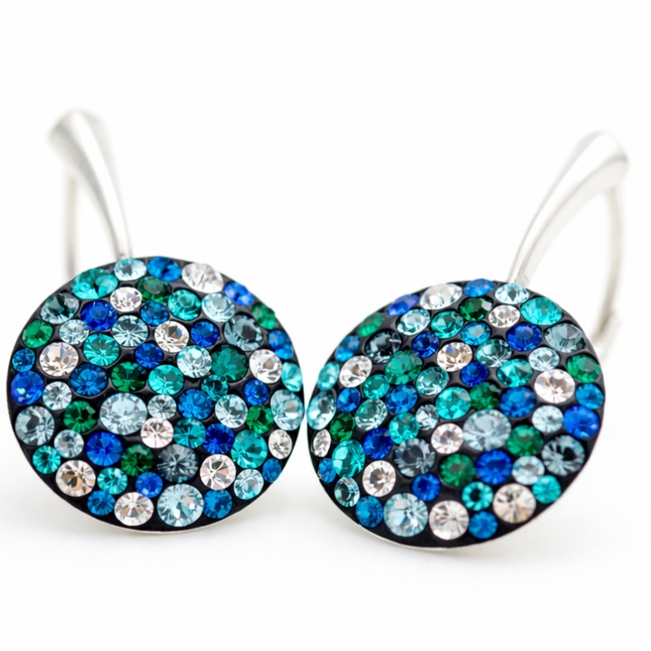 Cercei handmade, Argint 925, cristale Swarovski Turquoise, 26.5x18mm