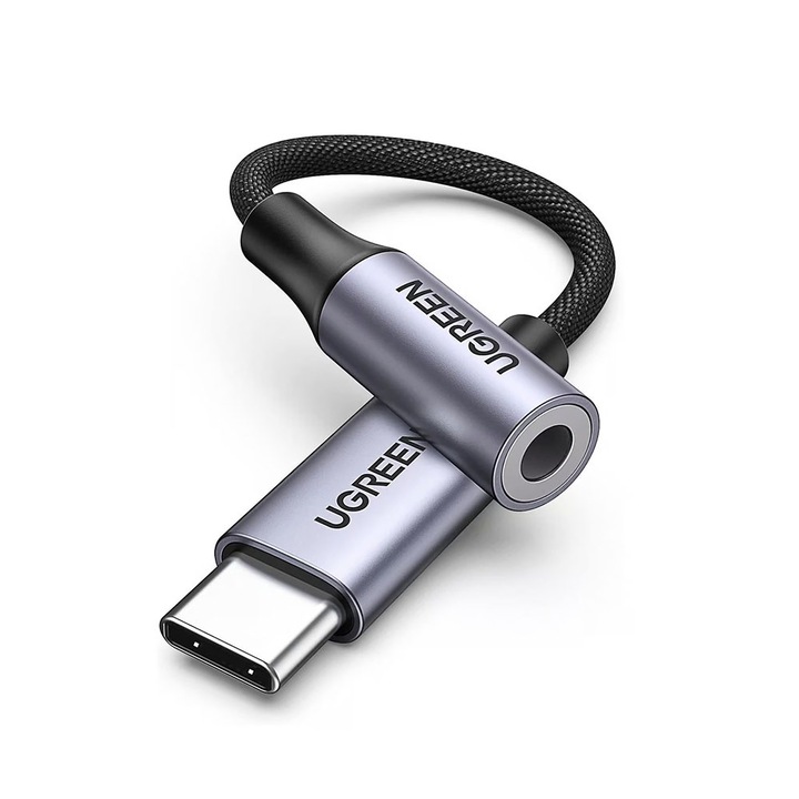 Adaptor Audio UGREEN Type C la Jack 3.5mm, Aluminiu, 10cm, Gri