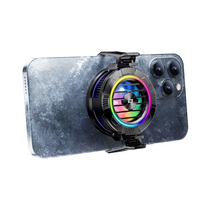 Cooler telefon/consola Techsuit cu lumini RGB, clip detasabil, negru
