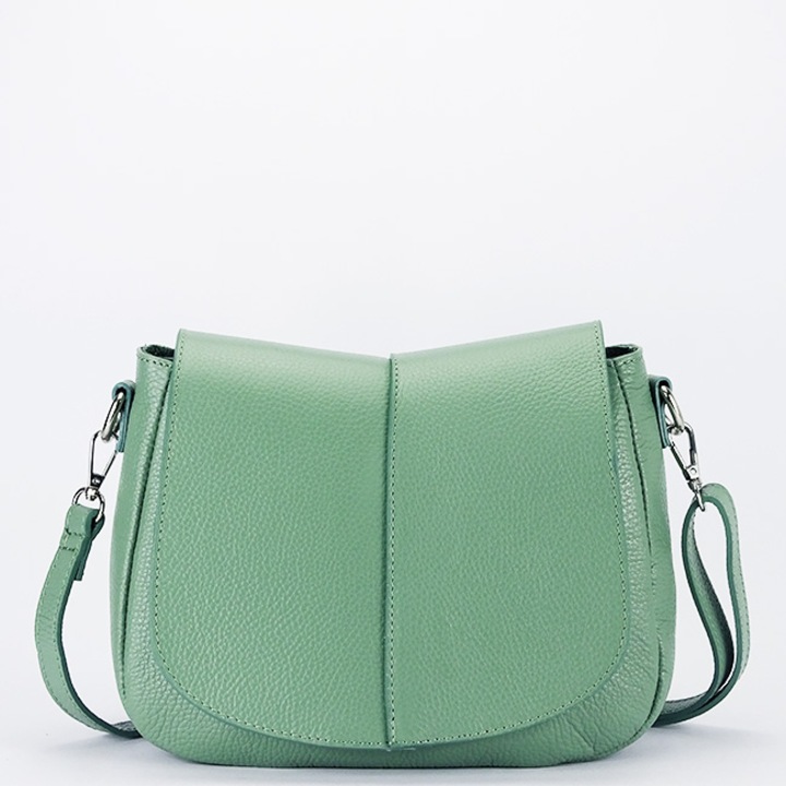 Geanta din piele naturala casual B-8960 123, Verde menta, 21x27x8