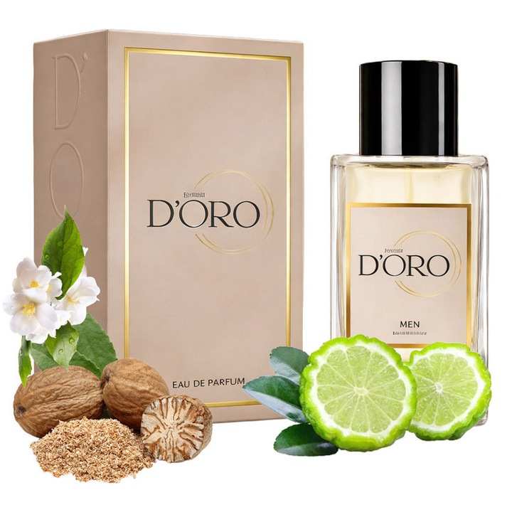 Apa de Parfum pentru barbati D'oro M131 Sic Saik, cu bergamota, nucsoara, iasomie si cedru, citric-floral-lemnos, miros elegant, clasic si atragator, 50ml