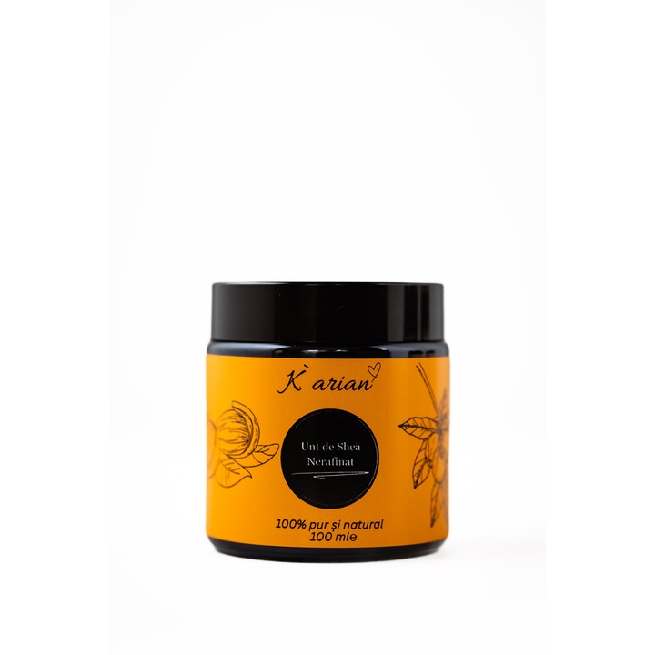 Unt de Shea nerafinat, 100% pur, ambalaj din sticla, Karian