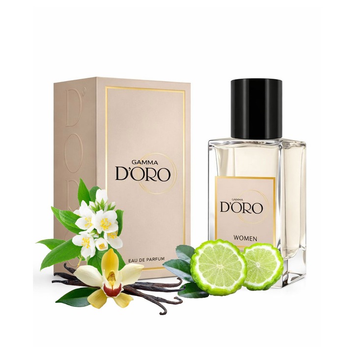 Apa de Parfum pentru femei D'oro W10 Ideal, cu bergamota, mandarina, iasomie si vanilie, floral-fructat, miros luminos, fin si armonios, 100ml