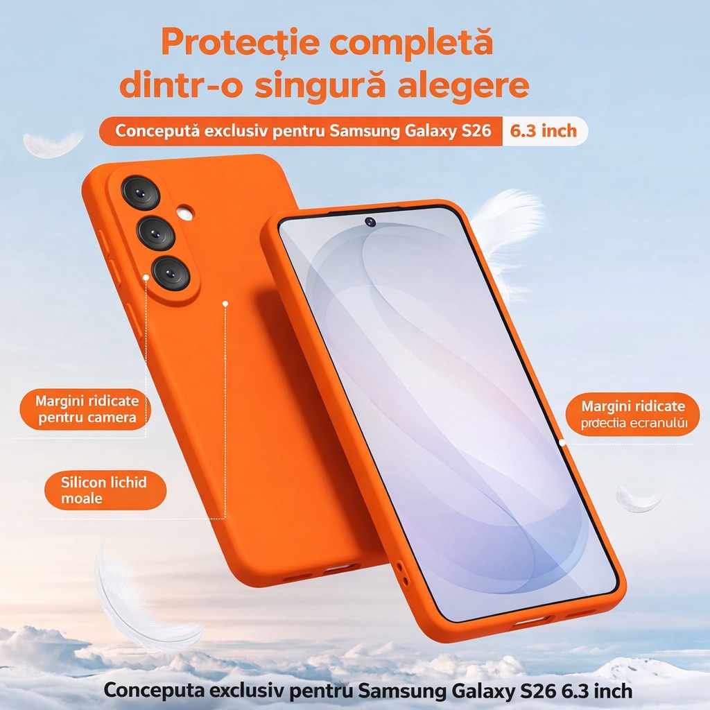Husa Soft Touch Slim ALC Mobile, TPU, Anti-Soc, Protectie Camera, Compatibila cu Samsung Galaxy S26, Portocaliu