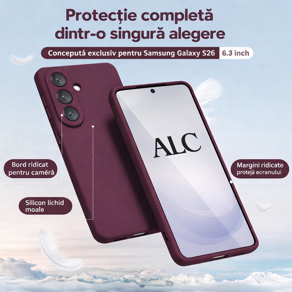 Husa Soft Touch Slim ALC Mobile, TPU, Anti-Soc, Protectie Camera, Compatibila cu Samsung Galaxy S26, Visiniu