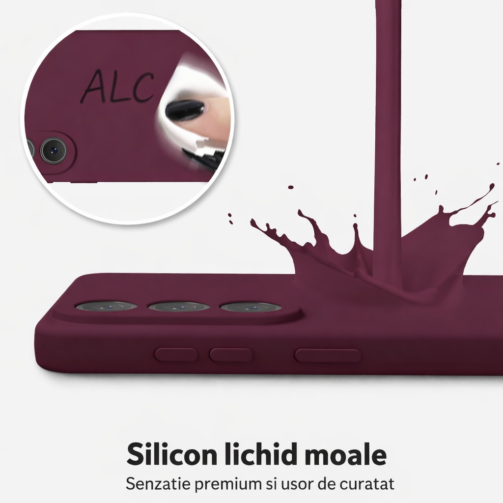 Husa Soft Touch Slim ALC Mobile, TPU, Anti-Soc, Protectie Camera, Compatibila cu Samsung Galaxy S26, Visiniu