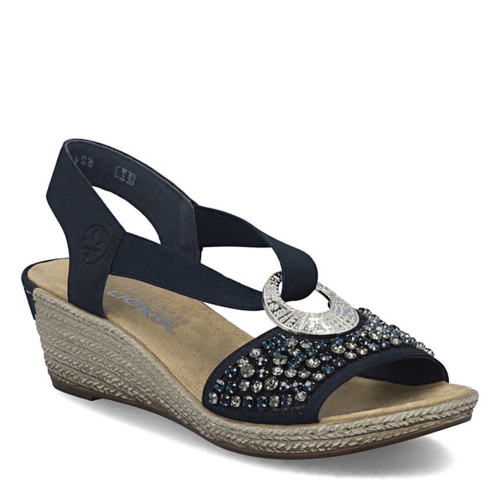 Rieker Sandale Rieker de damă, albastre, cu talpă compensată, slip-on 62451-14