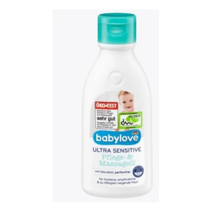 Babylove Ultra Sensitive babaolaj, 250 ml, mandulaolaj, illatanyagmentes
