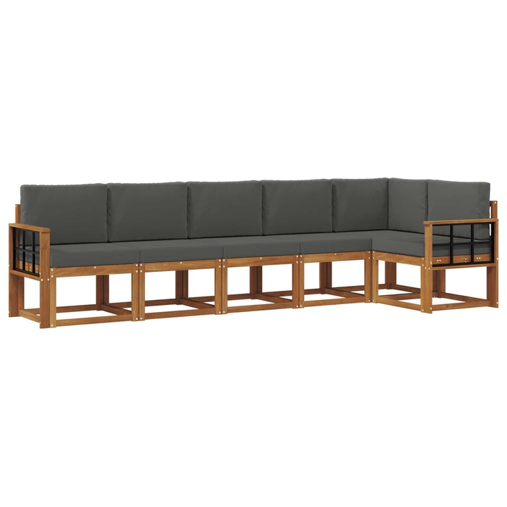 Set de canapele de exterior vidaXL, cu perna 6 pcs Natural si Antracit