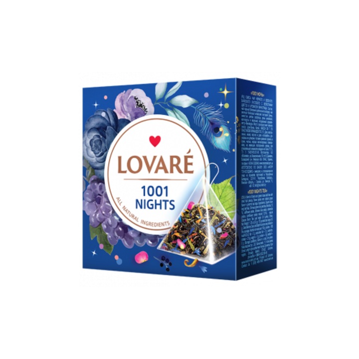 Ceaiuri piramidale LOVARE 1001 NIGHTS, 15 plicuri, 30g, ceai negru, ceai verde, mar, flori exotice
