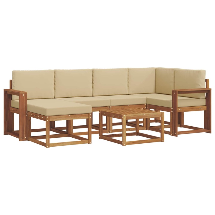 Set de canapele de exterior vidaXL, cu perna 7 pcs Natural si Bej