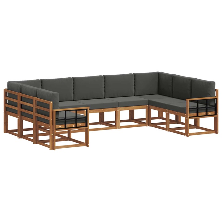 Set de canapele de exterior vidaXL, cu perna 9 pcs Natural si Antracit