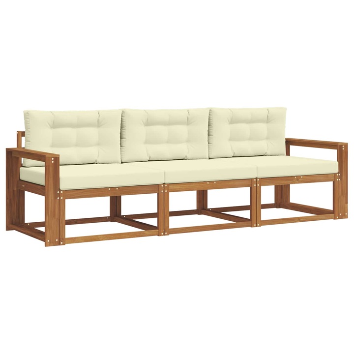 Set de canapele de exterior vidaXL, cu perna 3 pcs Natural si Crem